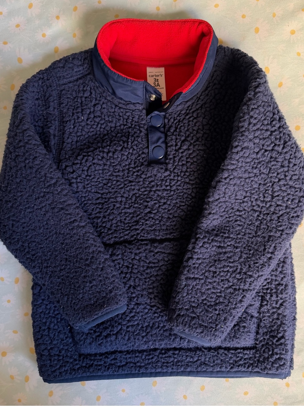 Carter's Navy Sherpa Pullover with Red Collar Accent